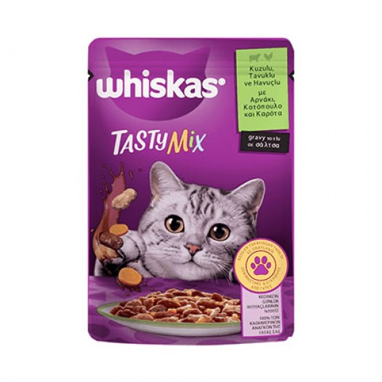 WHISKAS YAVRU KEDİ KONSERVESİ - TASTYMIX TAVUK KUZU 85 GR.