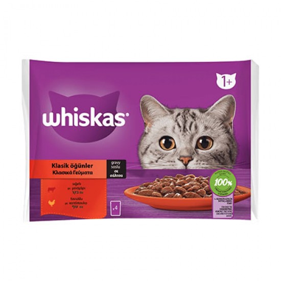 WHISKAS KEDİ KONSERVE - KLASİK SIĞIR TAVUK 4*85 GR.